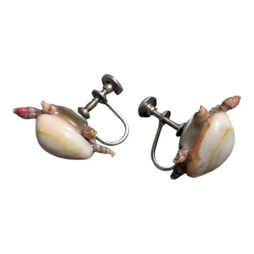 Vintage Sea Turtle Shell Screw Back Earrings, Natural Shell Turtle Earrings